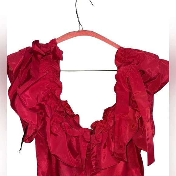 Vintage Gunne Sax Red Ruffle Dress Cottagecore Renaissance Gown - Picture 3 of 15